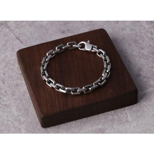 7mm 925 Sterling Silver men simple Link chain bangle Bracelet jewelry gift A5002