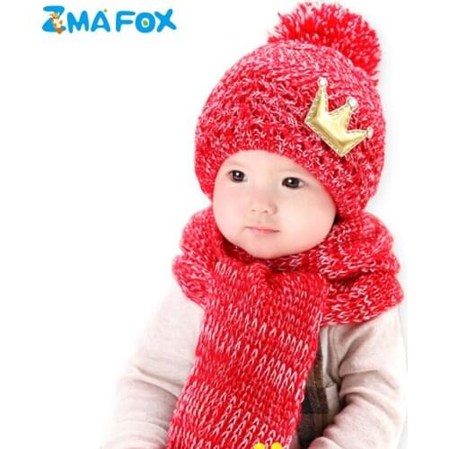 ZMAFOX toddlers kids winter hat scarf set children soft thermal beanie cap with pom poms baby girls boys hats neck warmer suits