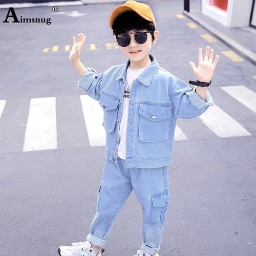Children Two Pieces Set Boys Demin Jackets and Pocket Design Pants Kids Clothing 2021 Autumn Casual 2PS Outfits Blue Streetwear