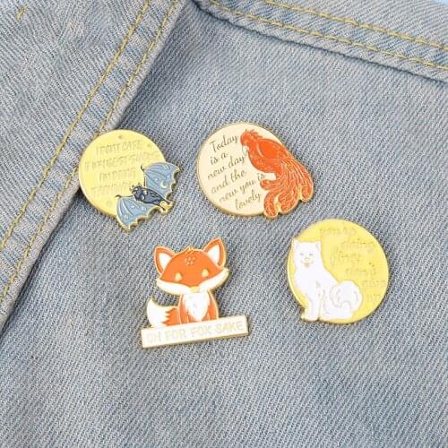 Animal Quotations Monologue Enamel Pins Custom Wholesale Fox Bat Dog Bird Bag Brooch Lapel Cartoon Badge Gift for Kids Friends