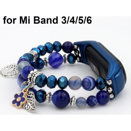 Blue Dressy Watch Bracelet for Xiaomi Mi Band 6 5 Wristband Bling Jewelry Strap for Mi Band 4 3 with Luxury Beaded for Women