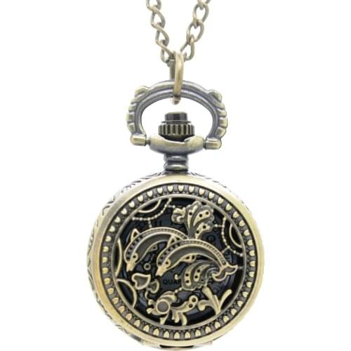 10pcs/lot Steampunk jump dolphin Quartz Pocket Watch Necklace Christmas cosplay birthday promotion nostalgic