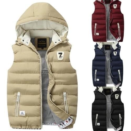 Classic Mens Vest for Winter Autumn Casual Waistcoat Mens Sleeveless Jacket Outercoat Warm Mens Overcoat with Hat Detachable