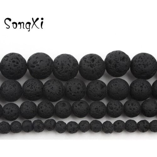 Natural Black Lava Stone 4 6 8 10MM Rubber Volcanic Rock Round Beads for Needlework Jewelry Making DIY Bracelet Necklace 15 Inch