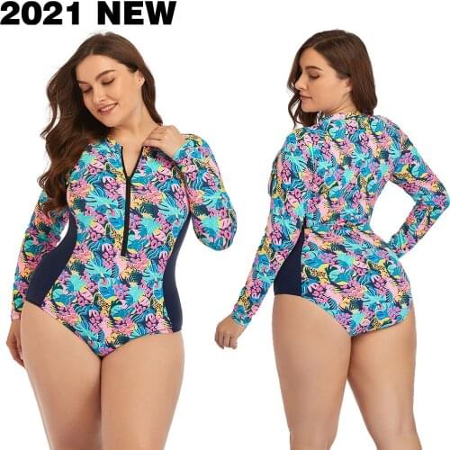 2021 New One piece Swimsuit Push Up Swimswear Long Sleeve Plus Larges Big Size Swim Suits Plussize Bathing Beachwear Wear