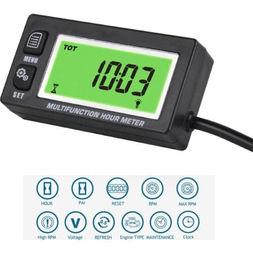 Multifunction Hour Meter Tachometer Voltmeter with Clock 2 & 4 Stroke for Small Engine Boat Outboard Mercury Motocross RL-HM028