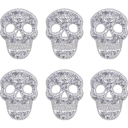 Set Of 6 Rhinestones Motif Skull Applique Iron-on Transfer Hotfix Glitter Hot Fix