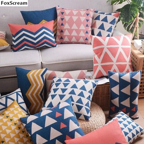Geometric Cushion Cover Home Decor Blue Decorative Pillows Case Pink Yellow Linen Throw Pillow Plain Cushion Cover 45x45cm