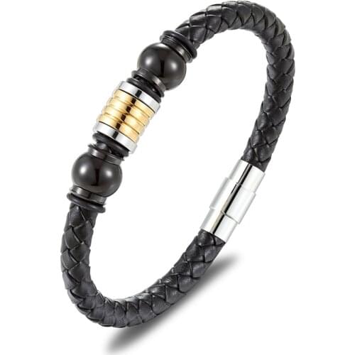 2019 New Genuine Braided Leather Bracelet Men Women Stainless Steel Magnetic Clasp Male Bracelets Bangles Punk Jewelry Pulseira