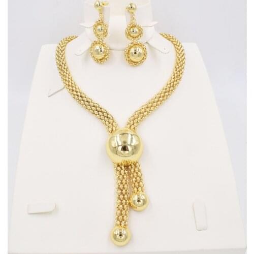 NEW DESIGN High Quality Ltaly 750 Gold color Jewelry Set For Women african beads jewelry fashion necklace set earring jewelry