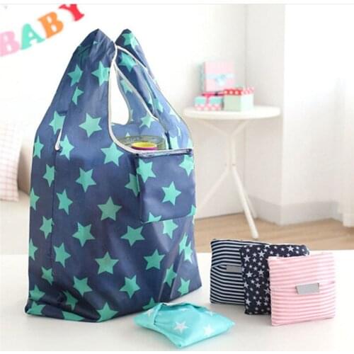 New Printing Fold Able Green Shopping Bag Tote Folding Pouch Hanging Storage Handbags Convenient Large Capacity Organizer