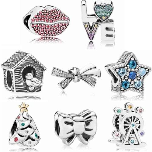 Original Vintage Spring Bird House Sweet Home Kissable Red Lip Bead Charms Fit Europe Bracelet 925 Sterling Silver Bead Jewelry