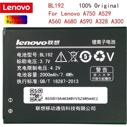 Original Lenovo Phone Battery 3.7V 2000mAh BL192 For Lenovo A328 A328T A526 A750 A529 A560 A680 A590 A300 A388T A505E Battery