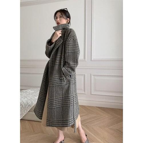 Original Womens Plaid Woollen Coat Womens Middle and Long Fashion British Style Coat 2021 Winter New