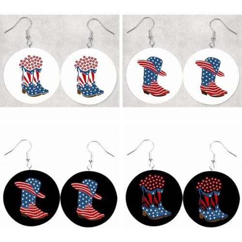 Patriotic Leather Earrings -Usa Boots Flag United States Western Cowboy Cuttable Independence Day Gifts