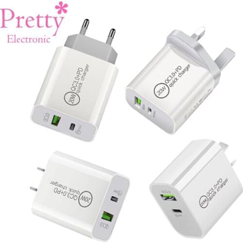 PD20W 18W EU UK US AU USB Charger Type-c usb Dual Ports Adapter Plug Travel Wall QC3.0 Fast Charging Mobile Phone Chargers