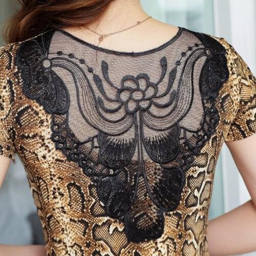 Sexy Leopard Print V-neck Lace Mesh Latin Dance Top Women 2021 Spring Summer Slim Fit Bottoming Shirt Dance Clothes Women S-4XL