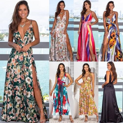 Plus Size Womens Printed Maxi Dress 2021 Bohemian Summer Sundress Casual Sleeveless Beach Female V Neck Robe