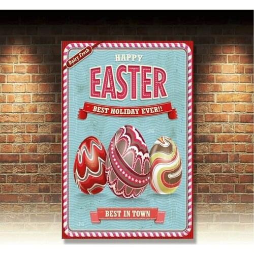 Retro Metal Tin Signs Happy Easter Vintage Donuts Plate Art Wall Decor Poster