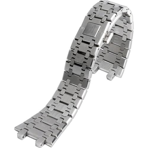 Luxury HQ 28mm Solid Stainless Steel Watch Bands Silver Butterfly Buckle Straps for AP Watch+2 Spring Bars
