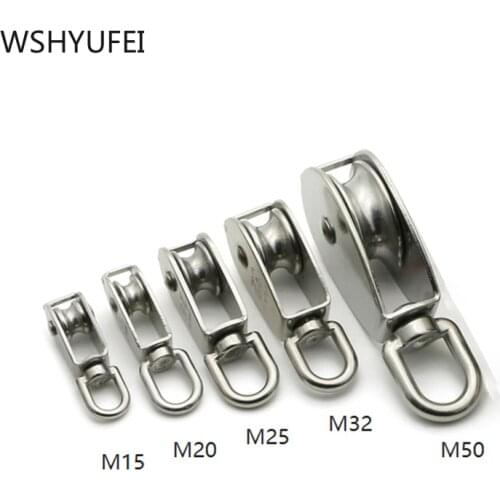 Stainless Steel Pulley M15 M20 M25 M32 M50 Single Wheel Swivel Transport Lifting Pulley Blocks Lifting Wheel Double pulley Tools