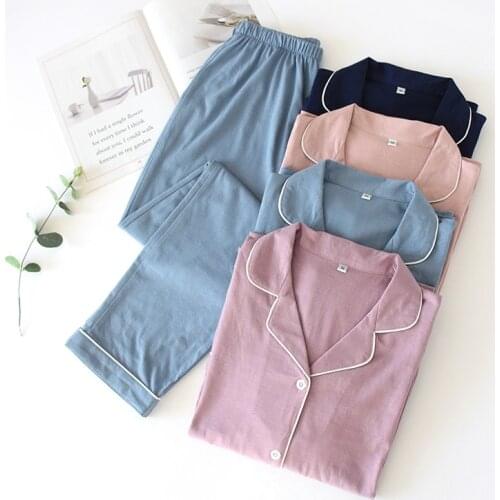 Spring and autumn style 100% cotton couple pajamas suit mens long-sleeved trousers ladies knitted cotton plus size home service