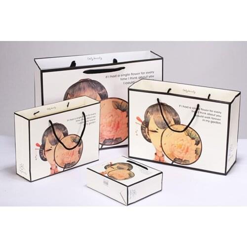 Ynaayu 5pcs/set Chinese Style Handles Paper Bags Hand Painted Girl Kraft Paper Bag Wedding Birthday Party Favor Gift Bag