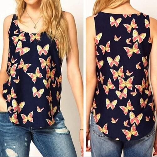 Women T Shirt Sexy Butterfly Print Summer Tops Sleeveless Tank Tops Camisole Blusas Femininas S-XXXL