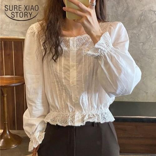 White Shirt Autumn Long Sleeve Lace Blouse Korean Tops Loose Office Lady Chic Overalls for Women Vintage Ropa De Mujer New 10960