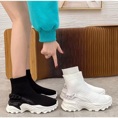 New Womens Platform Shoes Ankle Socks Boots Thick Bottom Solid Color Non-slip Ladies Knitted Fashion Casual Womens Socks Boots