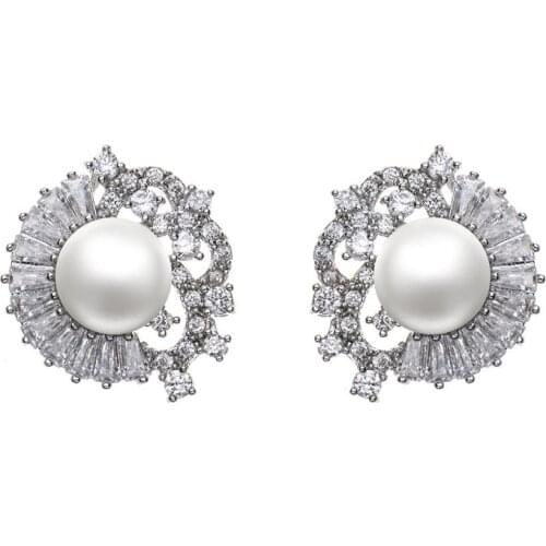 EYER Elegant New High Quality AAA Cubic Zirconia Pearl Stud Earrings For Women Wedding Party Charm Jewellry Gift Bague Femme