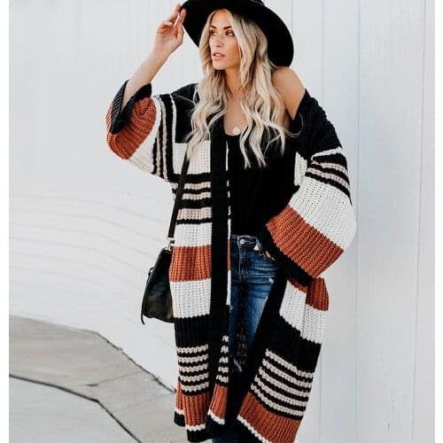 AYUALIN Flare Long Sleeve Cardigan For Women Coat Vintage Striped Autumn Winter Warm Coats Knitwear Boho Sweaters Jumper Outwear