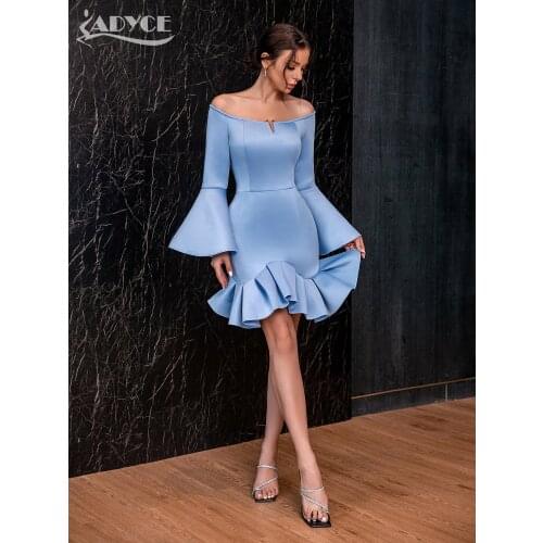 Adyce Fashion Ruffles Mini Trumpet Dress For Women Sexy Off Shoulder Long Sleeve Evening Club Celebrity Runway Party Lady Dress
