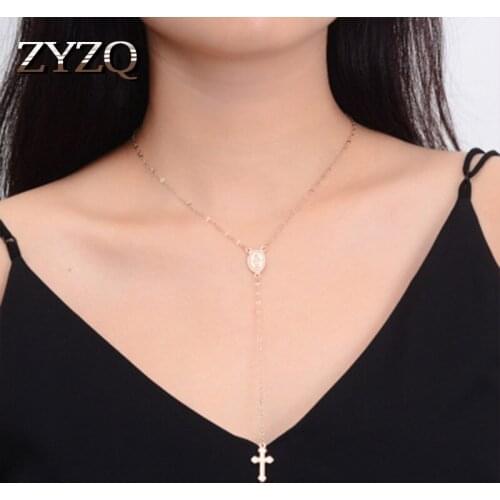 ZYZQ Trendy Chain Necklace For Women With Long Tassel Cross Pendant Cute Birthday Gift Choker Necklace Wholesale Lots&Bulk