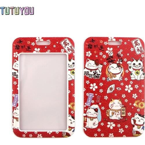 1pc PC2690 Red Neck Straps Lucky Cat Fashion Lanyards ID Badge Holder Bus Pass Case Cover Slip Bank Credit Card Holder Jewelry
