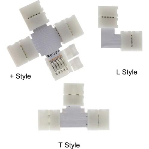 5pcs/lot L T + Style corner connector no soldering 4PIN 10mm 5050 RGB LED strip connector