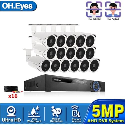 16CH 5MP Lite 5in1 CCTV DVR HD 1080P 5MP 16PCS TVI Security Camera PIR Detection IP66 Outdoor Home Video Surveillance System Set