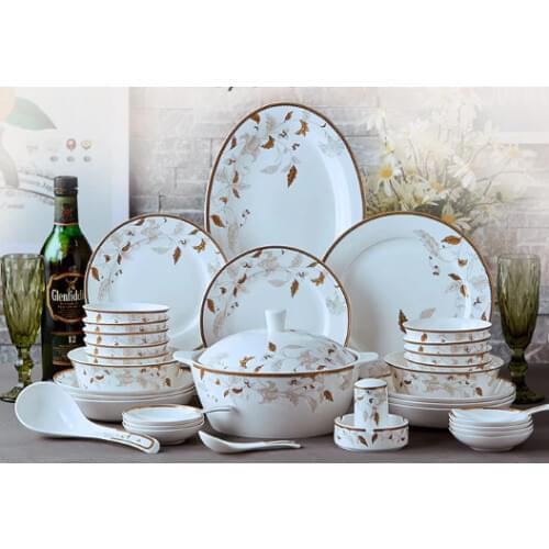 2021 Fashion Bone China Tableware Set 56 Pieces Dinnerware Sets Bowl Dishes European Ceramic Dishes Creative Wedding Dinnerware