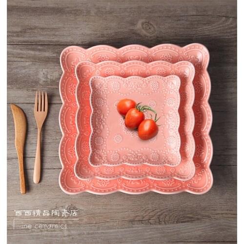 3pcs set, 6/8/10inch, color embossed porcelain wedding appetizer plates, ceramic dinner plates set, party serving dishes platte