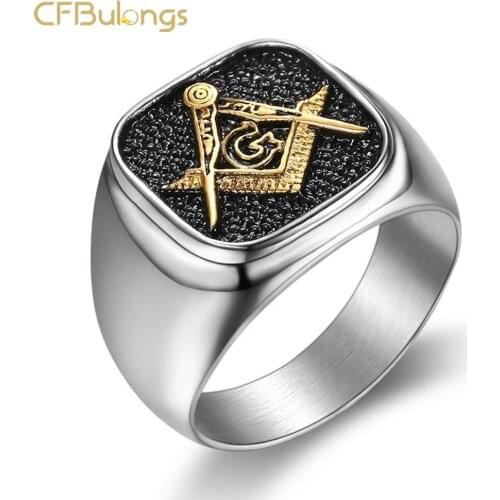 Shengmei Hot Selling Vintage Black 316L Stainless Steel Masonic AG Big Ring Unique Silver Color Mens Jewelry Gift