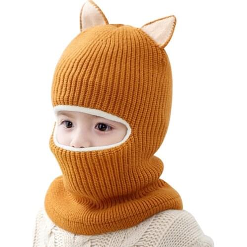 Baby Winter Hat Boy Girl Hood Scarf Cap for Toddler Kids Cartoon Fox Cotton Coif Joint Crochet Knitted Neck Warmer 1-5 Years