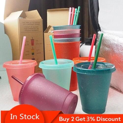 Dropshipping 5Pcs/Set Reusable Creative Straw Cup Sequined Glitter Cup Plastic Tumbler With Lid Reusable Plastic Cup Tumbler Cup