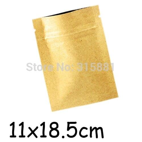 Foil lined Kraft bags with zipper for coffee packing L11cmXH18.5cm (Can't stand up)