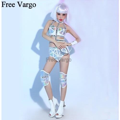 Holographic Burning Man Sexy Laser PU Suits Festival Rave Outfits Clothes Gear Bodysuit Dance Wear Women Singer Stage Costume