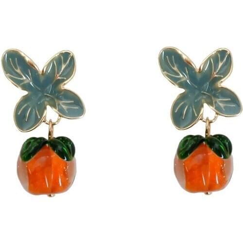 Persimmon Ruyi S925 silver needle persimmon earrings female temperament French fruit earrings female high sense without ear hole