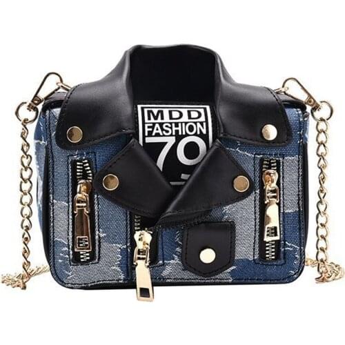 Personality Coat Clothes Design Womens Shoulder Bag Fashion Denim Chain Shoulder Bag Girls Rivet Funny Purse for Women 2021 NEW