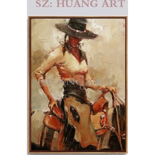 American Western Cowboy And Horse Oil Painting On Canvas For Living Room And Home Anywhere Decoration Handmade Horse Painting