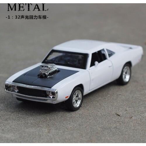 Hot 1:32 Diecast Vintage Car Models With Sound & Light Children Pull Back Toys Alloy 1970 Dodge Chargers R/T Fast and Furious