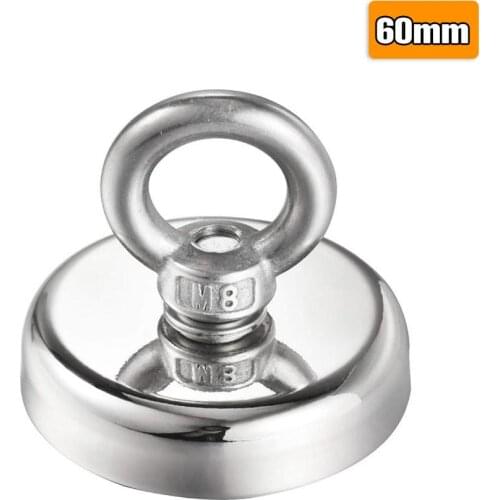 Strong Powerful Neodymium Magnet Round Hook Salvage Magnet Sea Fishing Holder Pulling Mounting Pot With Ring 90mm 60mm 120mm 75m