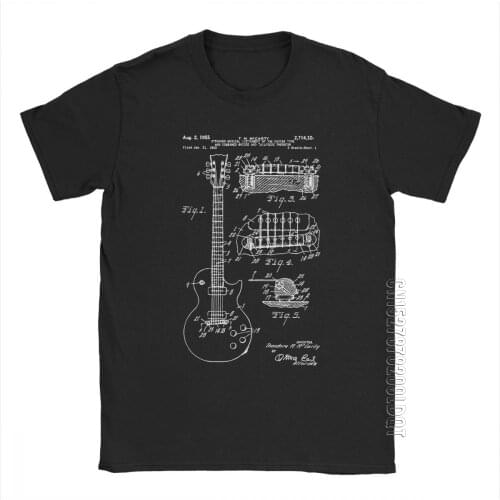 Patent Acoustic Electric Guitar Music Men T Shirt Crazy 100% Cotton Short Sleeves Basic Tees Crew Neck T-Shirt Printing Tops